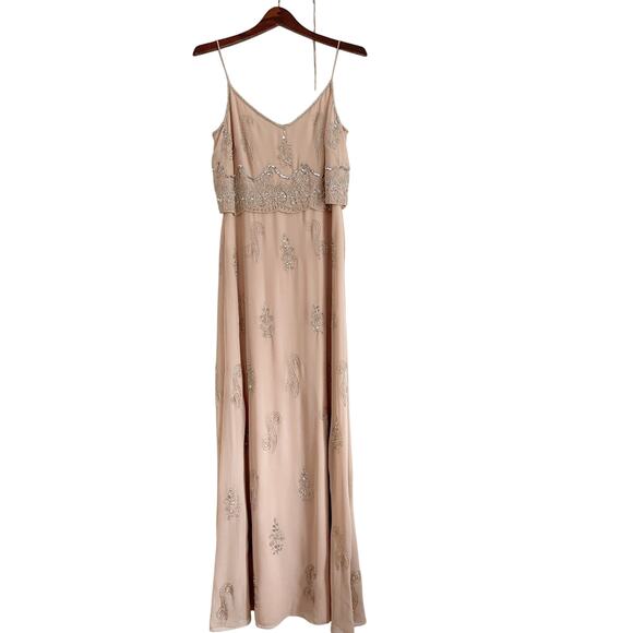 ADRIANNA PAPELL English Rose Long Beaded Bridesmaid Dress 6 - Picture 3 of 11